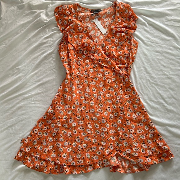 Sanctuary Dress Johanna Wrap Floral Print Women Orange Size M New With Tags - Picture 3 of 12